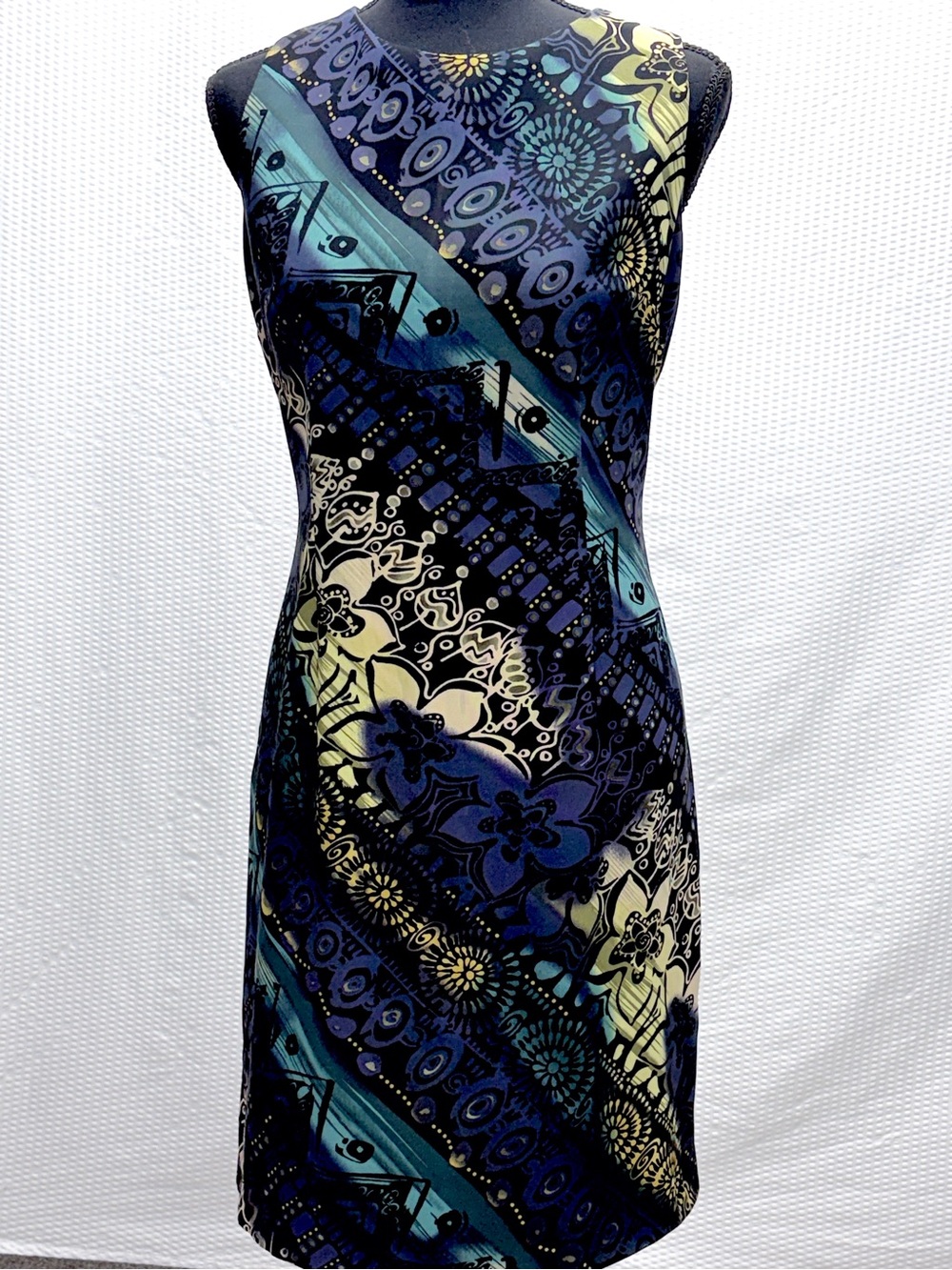 Connected Apparel Sheath Dress Women’s 10 Blue Green Abstract Print Sleeveless